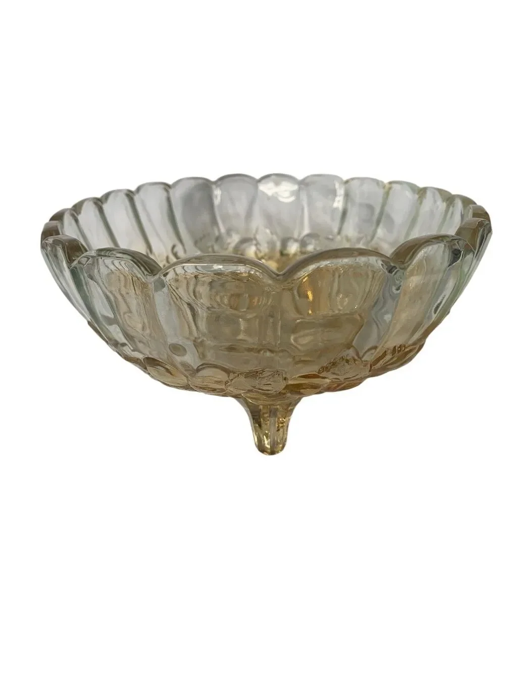 VTG RETRO MCM Large Footed Fruit Bowl Indiana Glass yellow Harvest DECOR ART